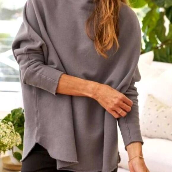 Frank&Eileen EFFIE Long-Sleeve Funnel Neck Capelet TRIPLE FLEECE in Elephant sz - Picture 1 of 5